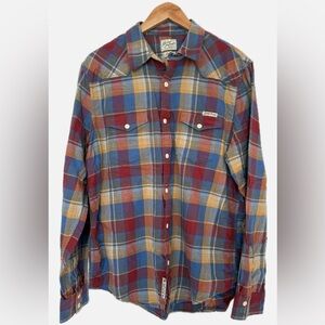 Lucky Brand Men's Plaid Flannel Western Pearl Snap Shirt Y2K Vintage Core Large